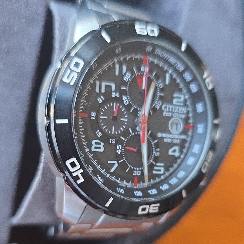 Citizen Eco-Drive Silver and Black Chronograph Watch - Picture 3 of 7
